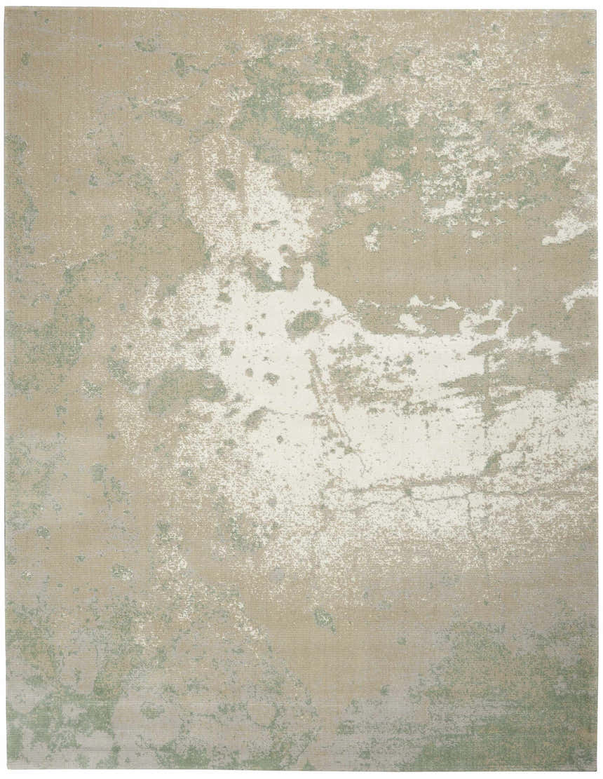 Close-up of the Nourison Twilight Ivory Green rug, featuring a distressed mid-century modern design.