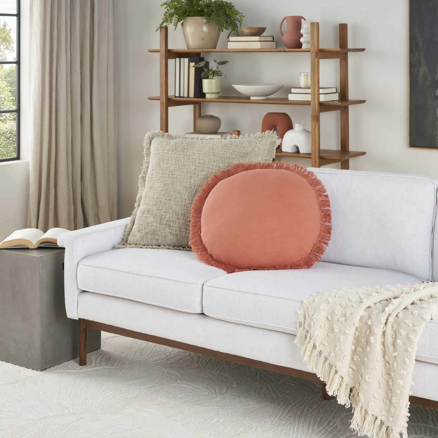 Mina Victory Sofia Rc993 round Coral Indoor Throw Pillow - Clearance
