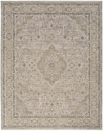 Close-up of the Nourison Retreat Grey Vintage Indoor Area Rug, featuring a detailed traditional pattern and soft, muted colors.