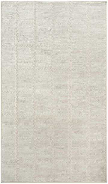 Close-up of the high pile Nourison Serenity Home Ivory Cream rug with subtle chestnut stripes.