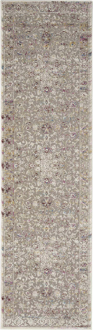 Detailed view of the Nourison Melody Grey Multicolor Bohemian Indoor Area Rug, featuring a floral pattern.