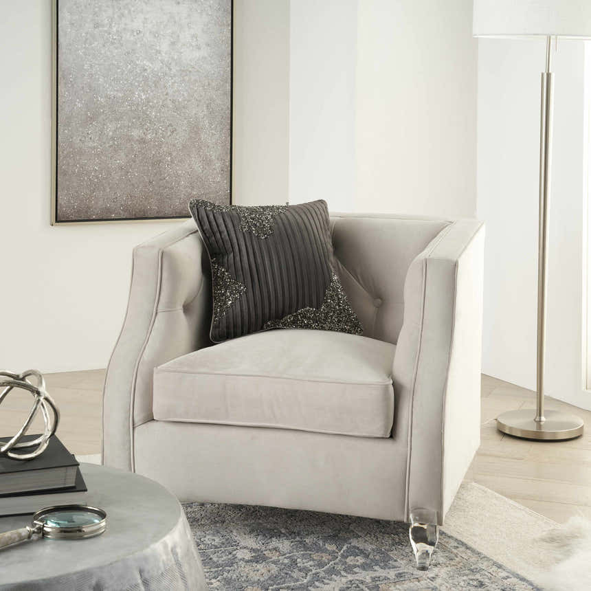 Mina Victory Sofia Beaded Pleated Velve Charcoal Pewter Indoor Throw Pillow - Clearance