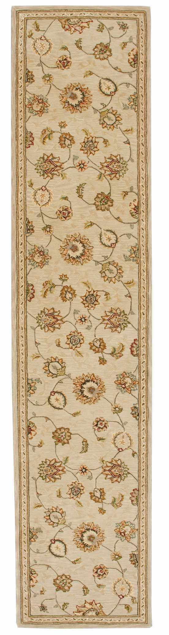 Close-up of the Nourison 2000 Beige Traditional Indoor Area Rug. Features a floral pattern with beige, brown, and green tones.