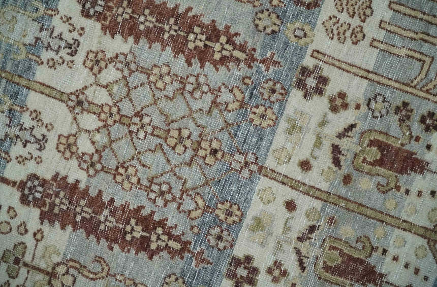Distress Finish Tree of life Gray, Ivory, Brown and Olive Traditional Floral Hand knotted 8x10 wool Area Rug