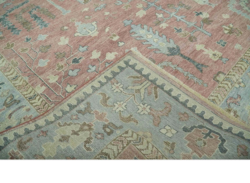 Distress Finished Tree of Life Hand Knotted Rust and Blue Custom Made Wool Rug