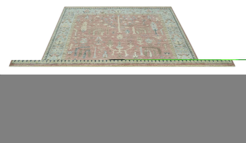 Distress Finished Tree of Life Hand Knotted Rust and Blue Custom Made Wool Rug