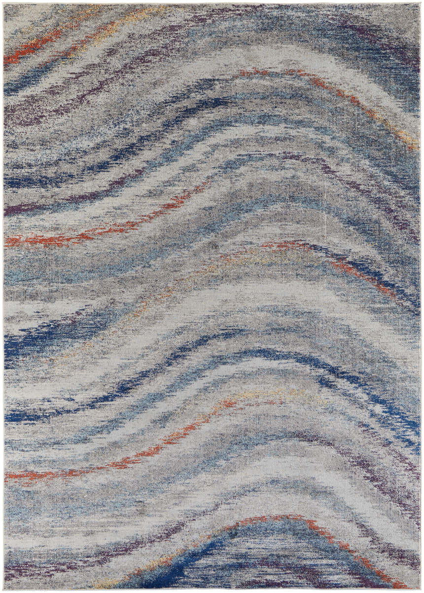Feizy Edgemont rug with a modern abstract design in blue, gray, and orange hues. Casual style rug with a textured pattern. Design-Rectangle