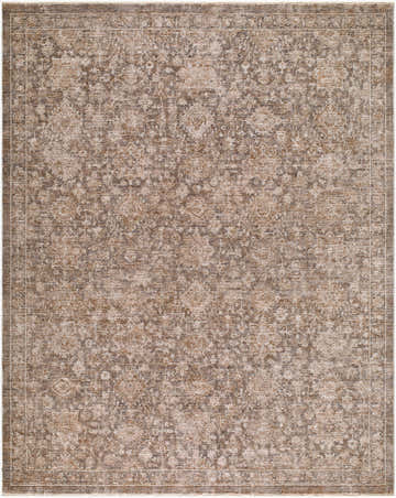 Close-up of the Finlay Fepyci Traditional Area Rug. Machine-woven polyester rug in ivory, sandstone, sepia, and taupe. Floral pattern. Design-Rectangle-71010