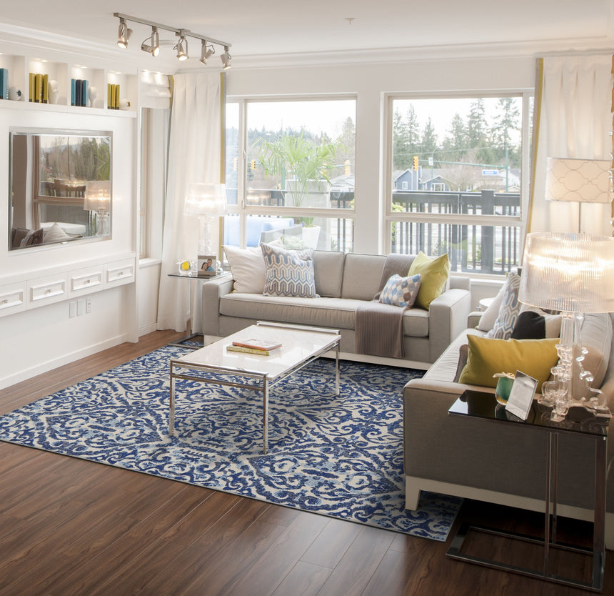 Feizy Milton Modern Ikat - Blue/Ivory/Black Area Rug - Clearance