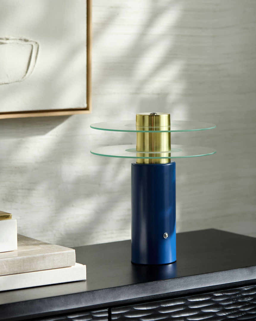 Rich Aqua Blue Modern Table Lamp with glass details for bedside or console tables