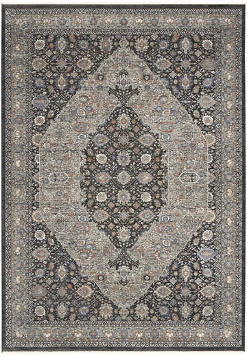 Detailed vintage pattern of the Nourison Starry Nights Grey Blue Area Rug. Floral, ornamental design.