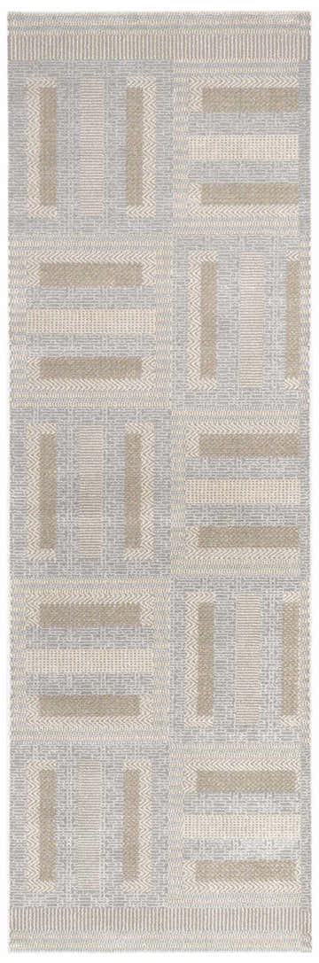 Close-up of Nourison Nordic Grey Multicolor rug. Modern design with gray, beige, and ivory geometric patterns.