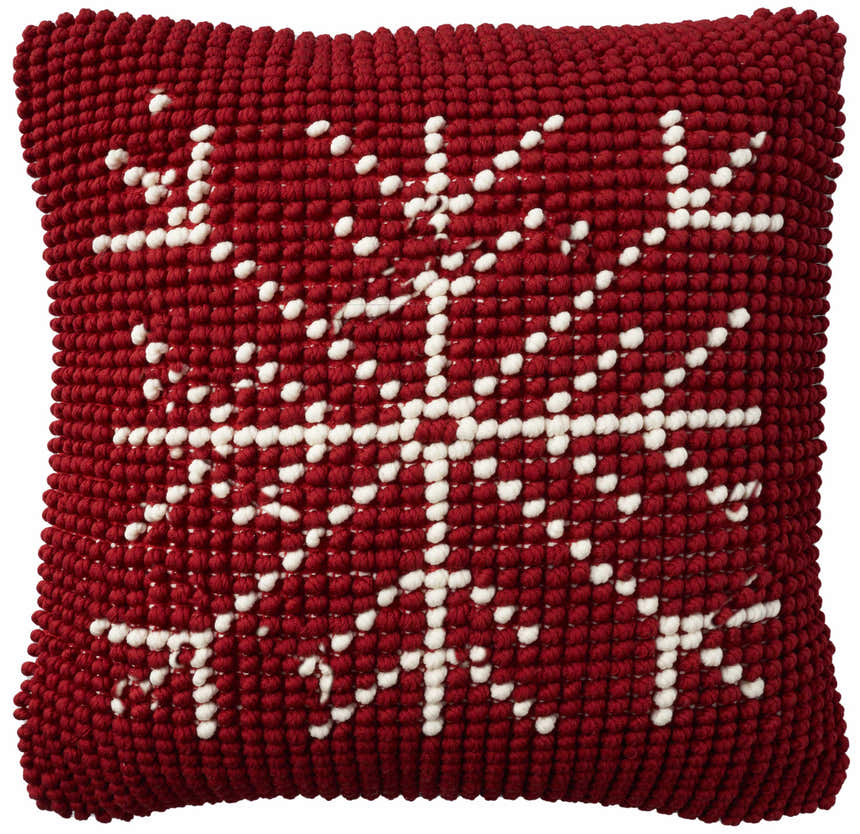 Mina Victory Holiday Pillows Loop Snowflake Red Ivory Indoor Throw Pillow