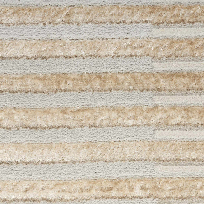 Close-up of the Nourison Splash Beige Silver rug showing its textured, horizontal stripe design.