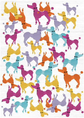 Close-up of the Nourison Imagination Ivory Multicolor Kids Washable Area Rug featuring a playful poodle pattern.