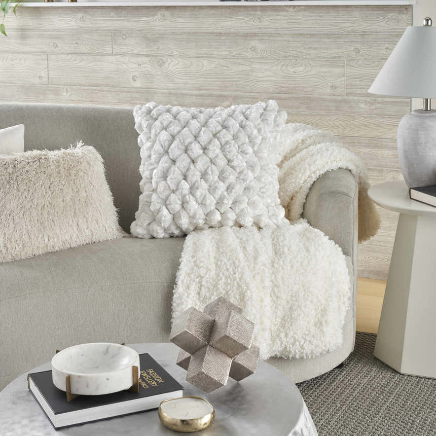 Mina Victory Sofia Velvet Shimmer Poms White Indoor Throw Pillow