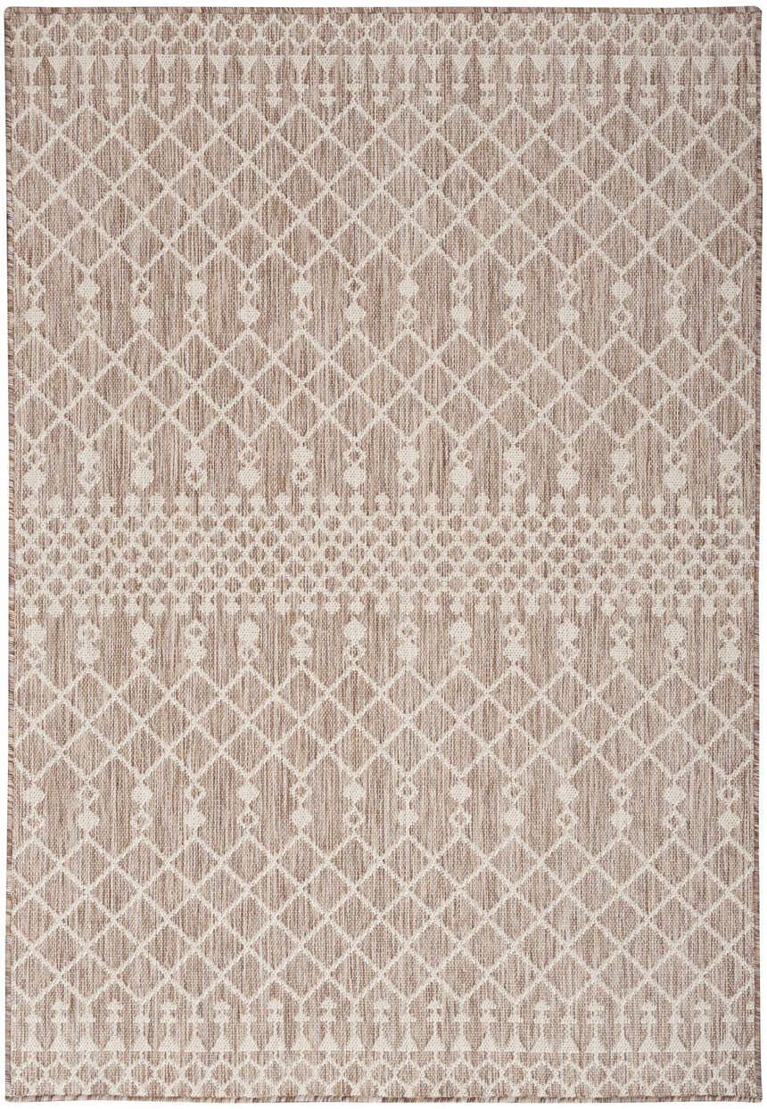 Close-up of the Nourison Positano Beige Modern Area Rug featuring a geometric diamond pattern and textured weave.