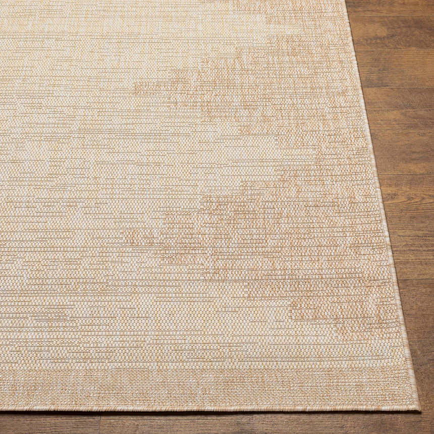 Close-up of the Djugun Beige Indoor & Outdoor Rug showing its woven texture and subtle beige and brown pattern. Front