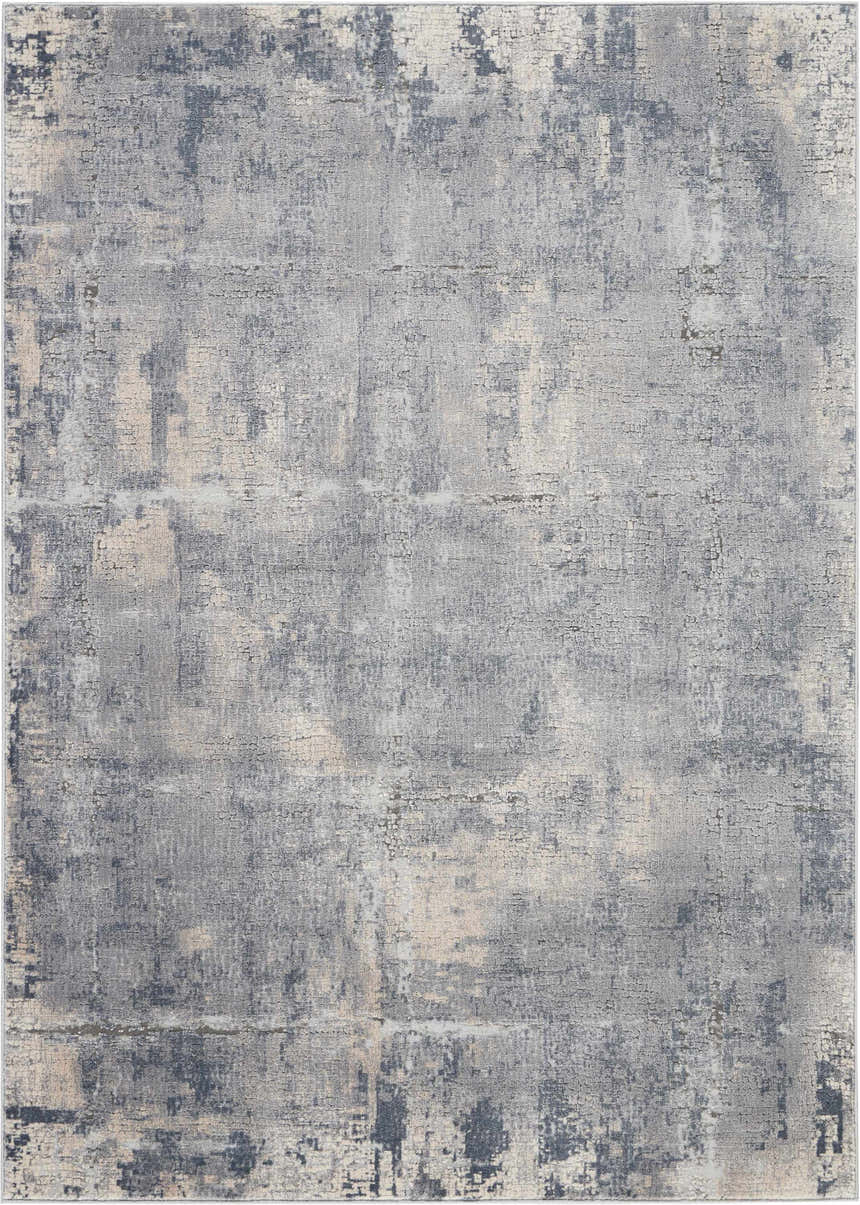 Close-up of Nourison Rustic Textures Grey Beige Area Rug featuring a distressed, mid-century modern design.