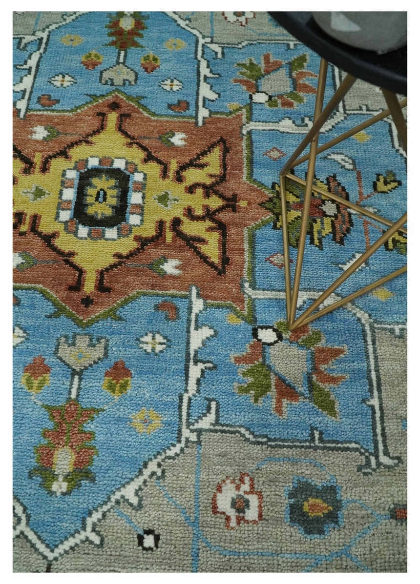 Traditional Heriz Blue, silver, Charcoal and Ivory Hand Knotted wool Area Rug