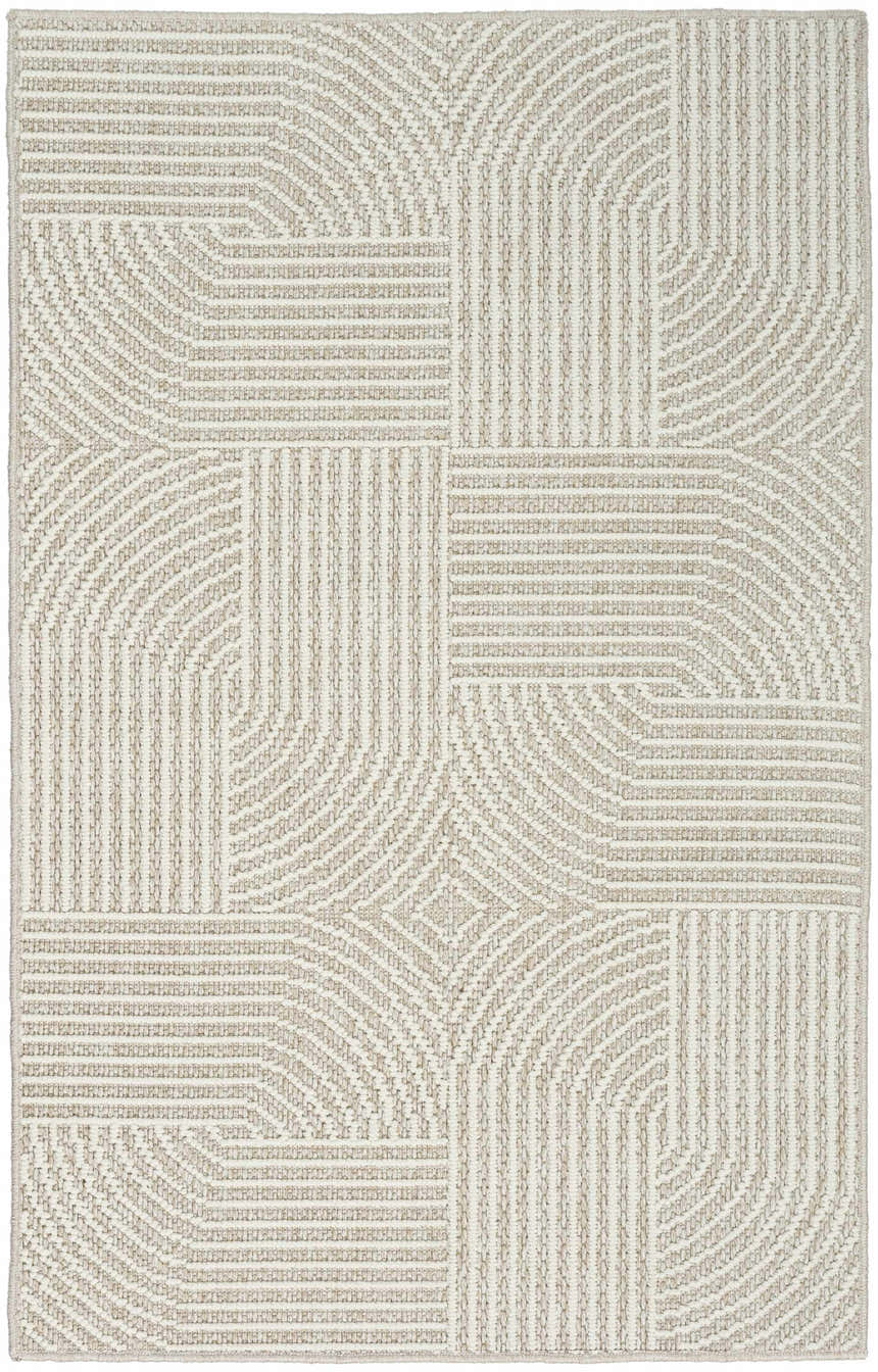 Close-up of Nourison Natural Texture Beige Ivory rug featuring a geometric, mid-century modern design.