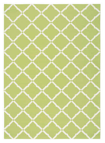 Close-up of Nourison Home & Garden Light Green Area Rug. Contemporary trellis pattern in light green and white.
