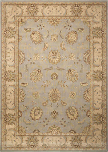Detailed view of the Nourison Persian Empire Aqua rug, showcasing its floral Persian design and soft aqua, beige, and brown tones.