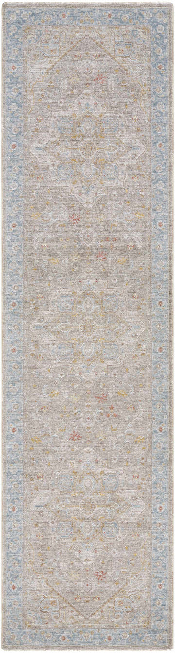 Close-up of the Ehan Cream Thick Luxe Oushak Rug. Features a traditional design with amber, pink, and light olive tones. Design-Runner-270