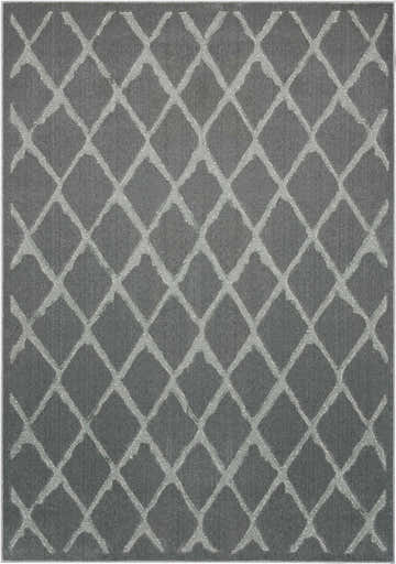 Close-up of Michael Amini Gleam Grey rug featuring a distressed diamond trellis pattern in light gray on a dark gray background.