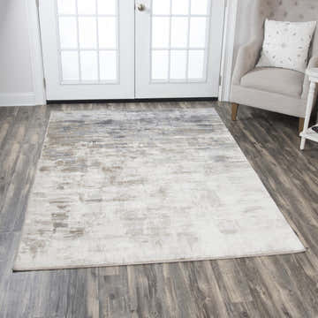 Entryway with Rizzy EN7258 area rug in beige, gray, and ivory. Contemporary rug with abstract design on wood floor. Roomscene-Rectangle