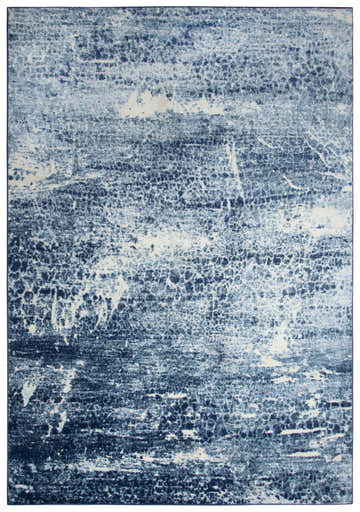 Close-up of Rizzy EN7262 area rug. Contemporary style with a distressed pattern in blue, ivory, and navy. Design-Rectangle