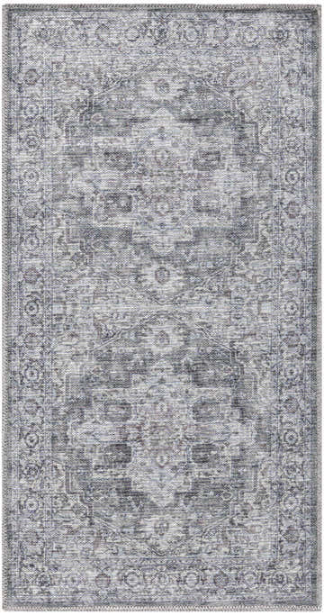 Close-up of Nourison New Concept Ivory Grey Vintage Indoor Washable Area Rug, showing the distressed pattern and soft texture.