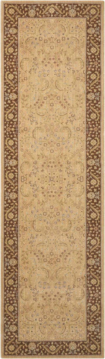 Close-up of Nourison Persian Empire Sand Persian rug, featuring a brown floral border and a sandstone floral pattern.