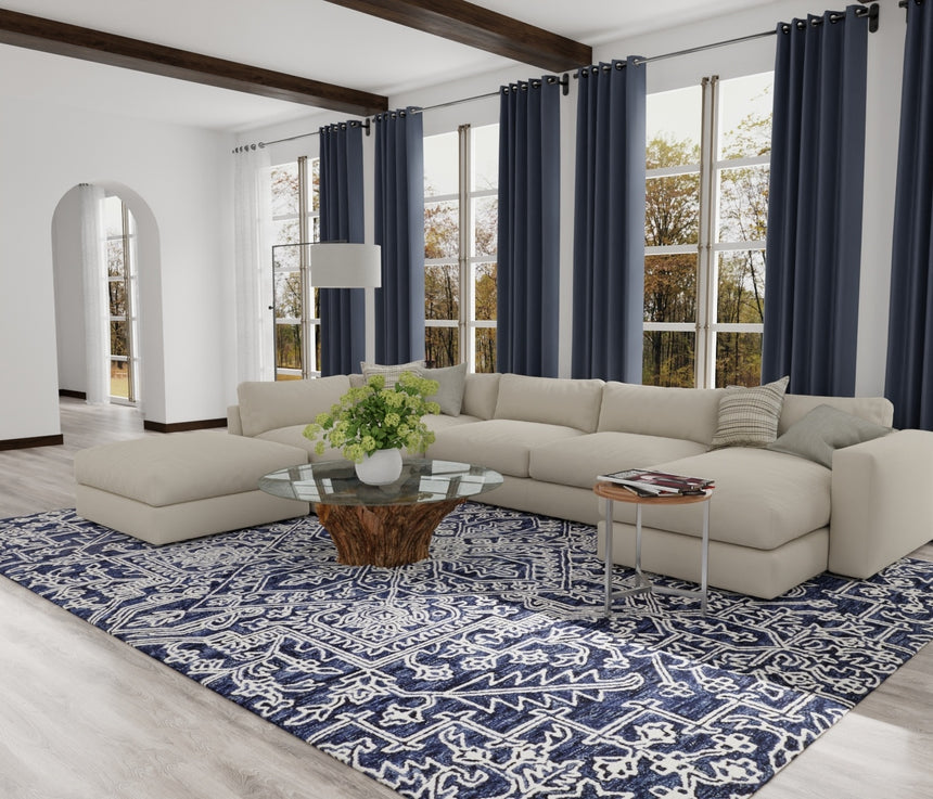 Feizy Belfort Transitional Medallion - Blue/Ivory Area Rug - Clearance