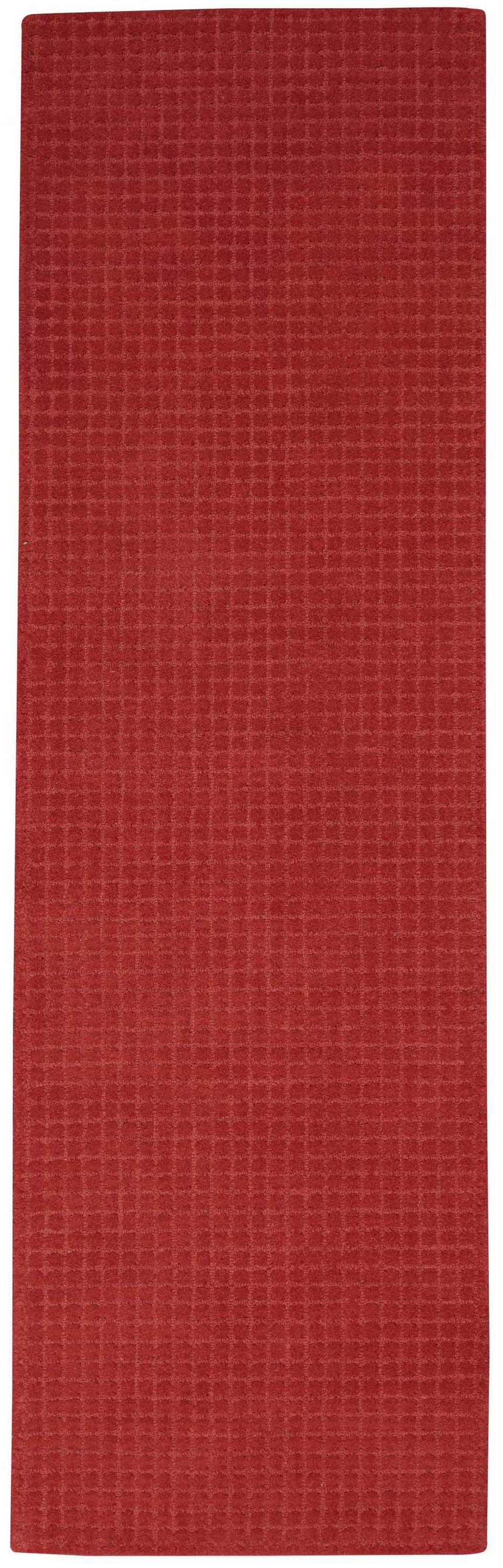 Close-up of the Calvin Klein Las Vegas Red Retro Indoor Area Rug, featuring a subtle grid pattern and soft wool texture.