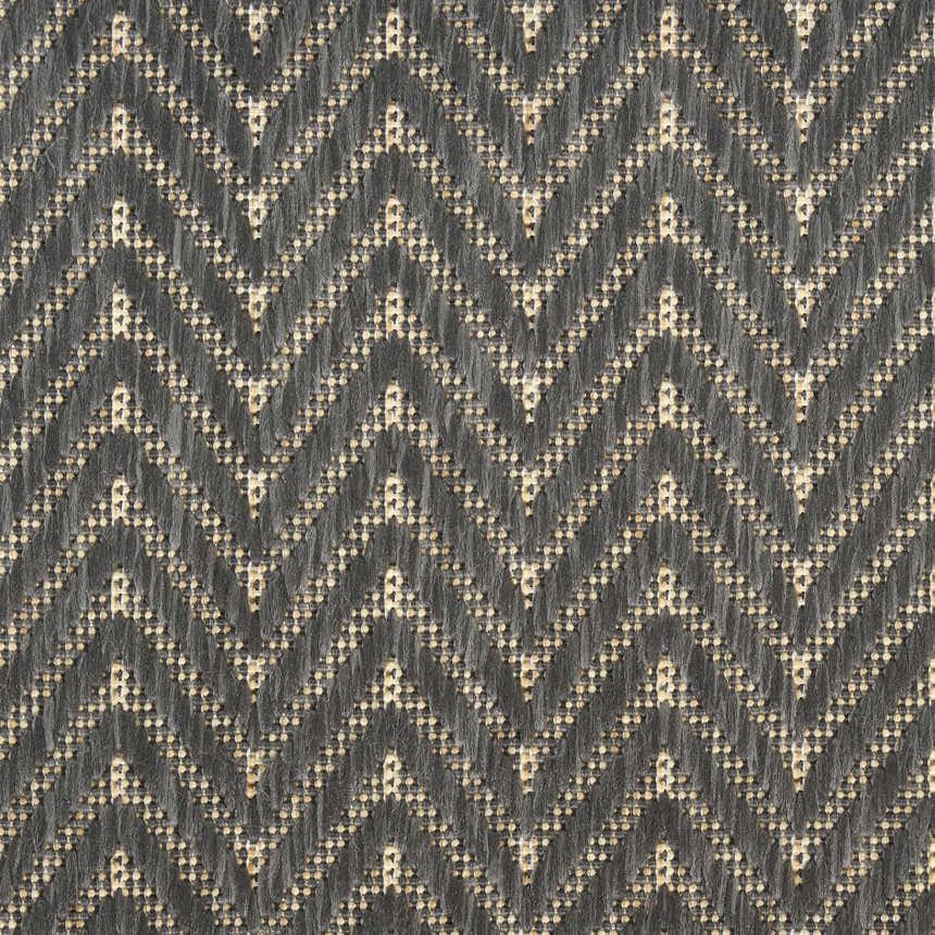 Close-up of the Nourison Horizon Charcoal rug, showcasing its taupe chevron pattern and textured, machine-made construction.