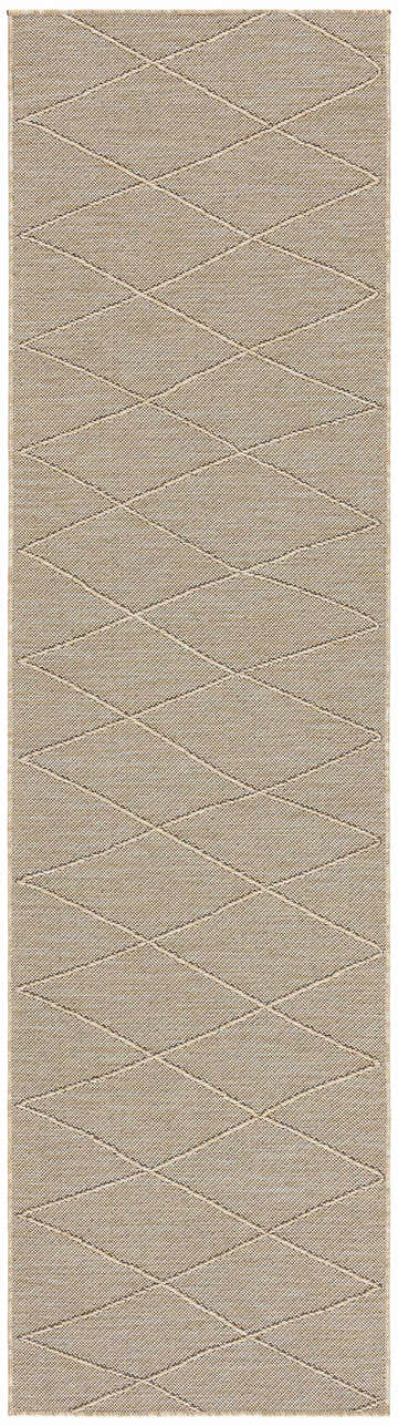 Close-up of Nourison Solutions Natural Modern Washable Area Rug. Beige rug with a diamond pattern.