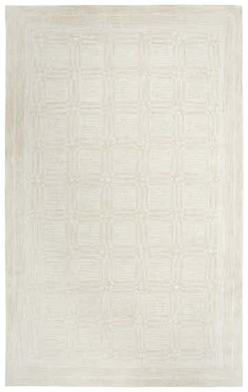 Close-up of the Rizzy FA171B area rug. Beige, hand-tufted wool rug with a subtle tone-on-tone geometric square pattern. Design-Rectangle
