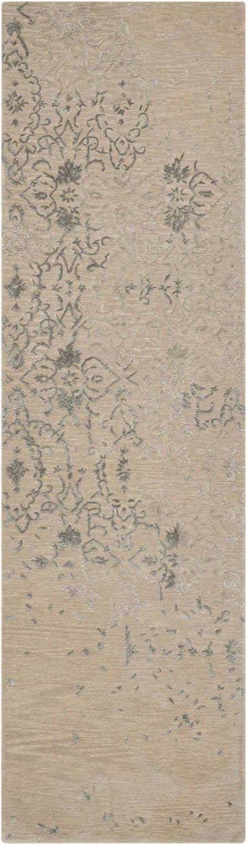 Close-up of the Nourison Opaline Beige Vintage Area Rug. Features a subtle floral pattern and soft texture.