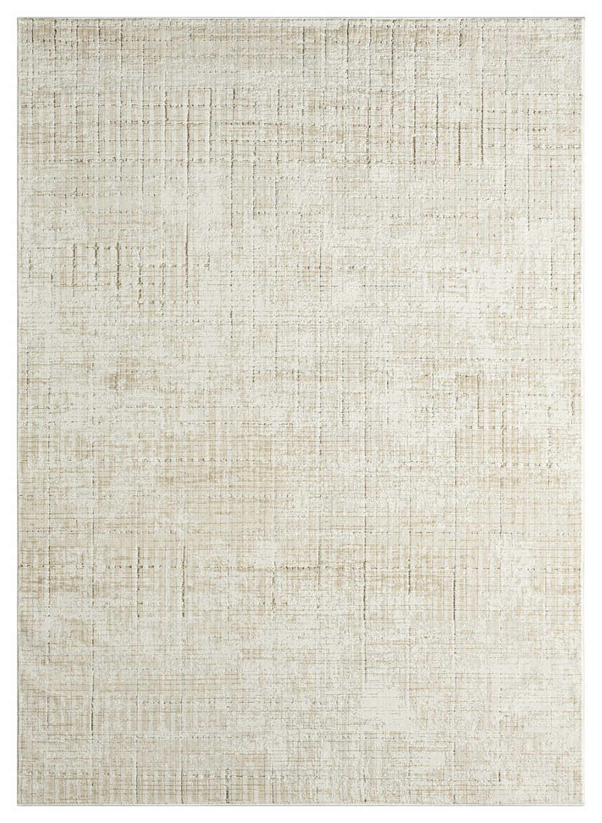 Close-up of DKNY Grand Street Ivory Beige rug. Modern, machine-made pile with chestnut accents. Rectangle/runner shape.