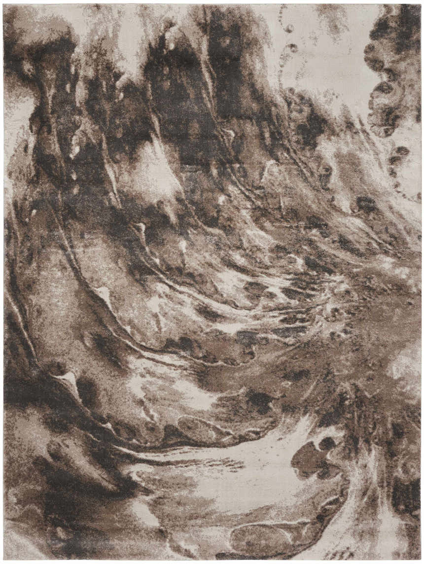 Close-up of the Nourison American Manor Ivory Mocha rug, showcasing its abstract, swirling chestnut and ivory pattern.