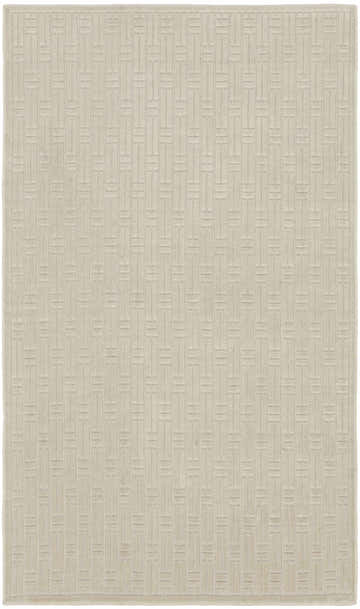 Close-up of the Nourison Charm Silver Ivory rug. Features a modern, textured geometric pattern. Washable.
