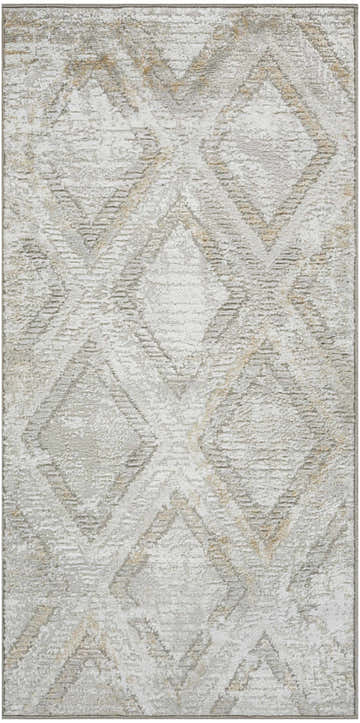 Close up of the Nourison Dekor Grey area rug, featuring a diamond pattern and high pile texture.