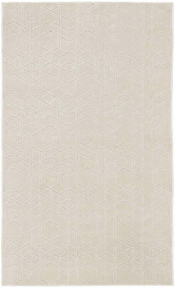 Close-up of Nourison Charm Ivory rug. Modern geometric design with chestnut accents. Washable area rug.
