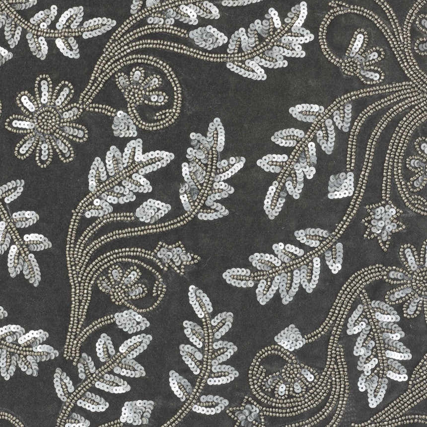 Mina Victory Sofia Beaded Flowers Grey Indoor Throw Pillow