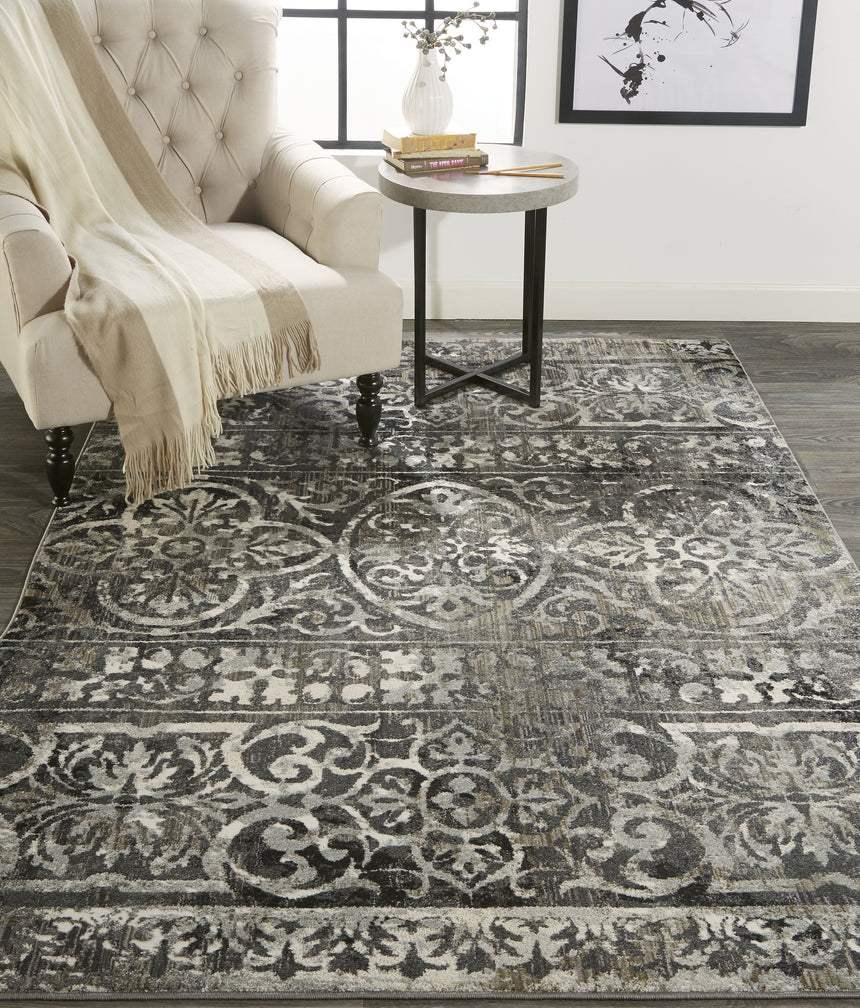 Feizy Kano Transitional Distressed - Gray/Ivory/Taupe Area Rug