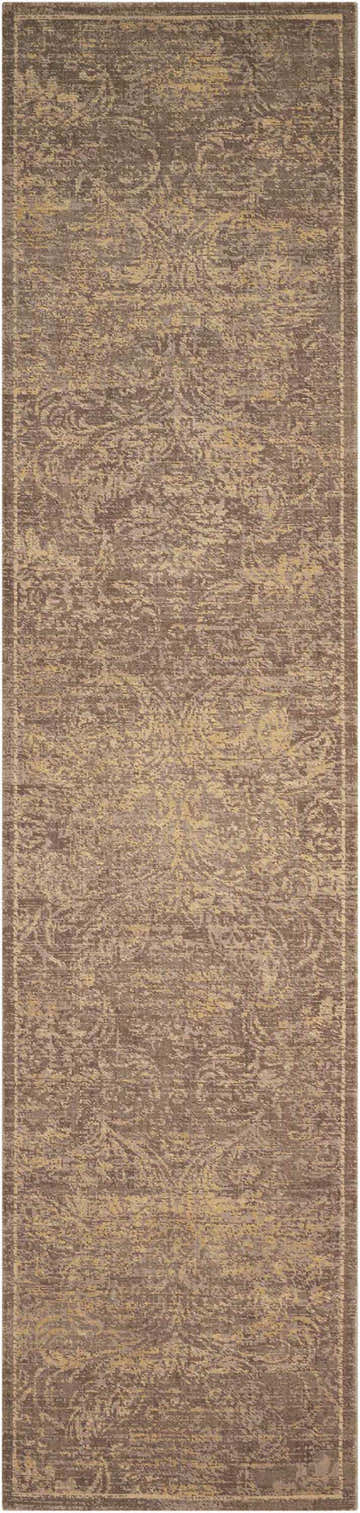Close-up of the Nourison Silken Allure Mushroom Persian rug, showcasing its intricate pattern and soft, neutral mushroom tones.