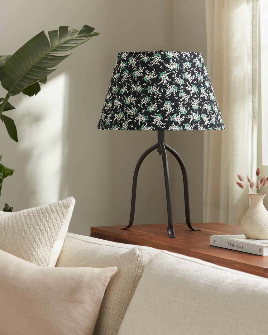 Rich Charcoal Traditional Table Lamp with linen details for bedside or console tables
