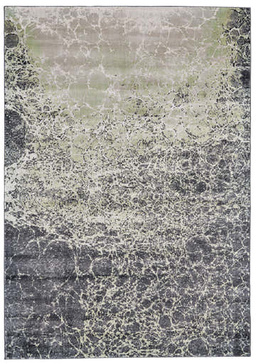 Close-up of the Feizy Katari rug. Transitional style with gray, green, and ivory watercolor pattern. Design-Rectangle