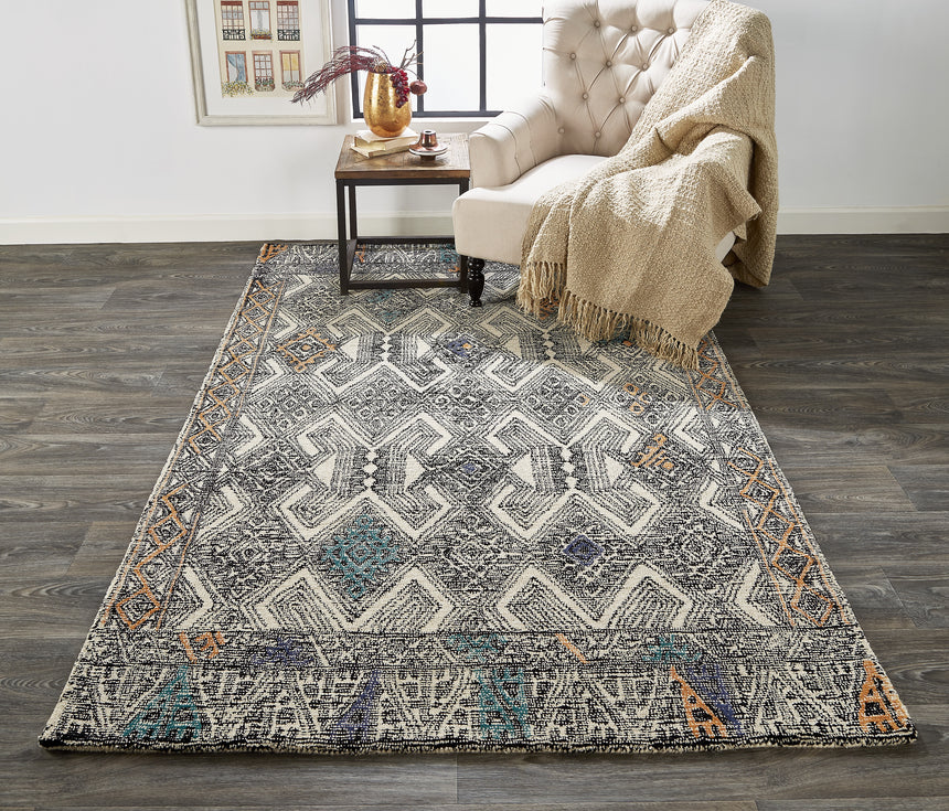 Feizy Arazad Transitional Geometric - Black/Ivory/Green Area Rug